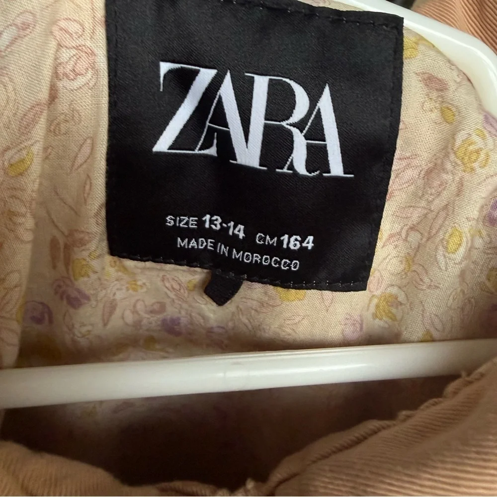 Zara Girls Utility Tan Cotton Pocket Jacket 13-14 Elastic Hem Lined